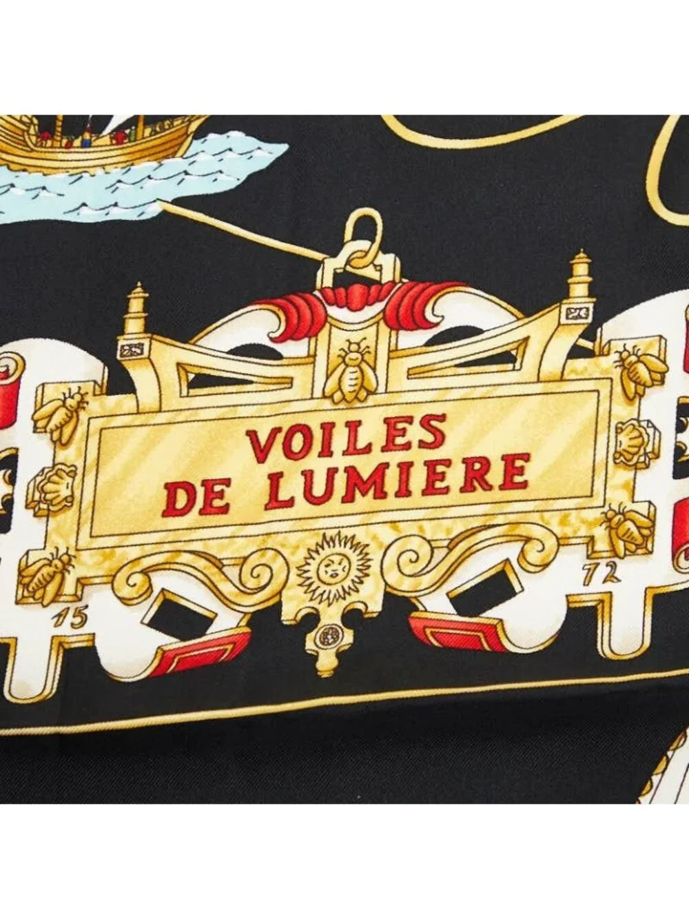 Hermes Carre 90 Voiles de Lumiere Sailing Ship of Light Scarf Black Multicolor